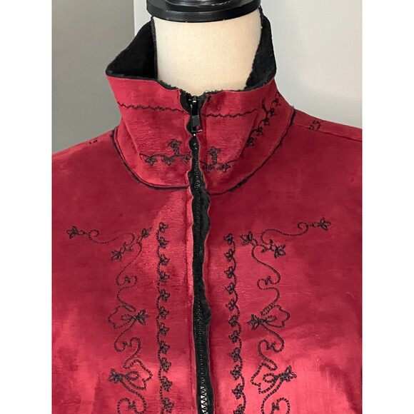 Coldwater Creek Women's M Burgundy& Black Faux Suede Fleece Lined Sweater Jacket - Picture 2 of 6